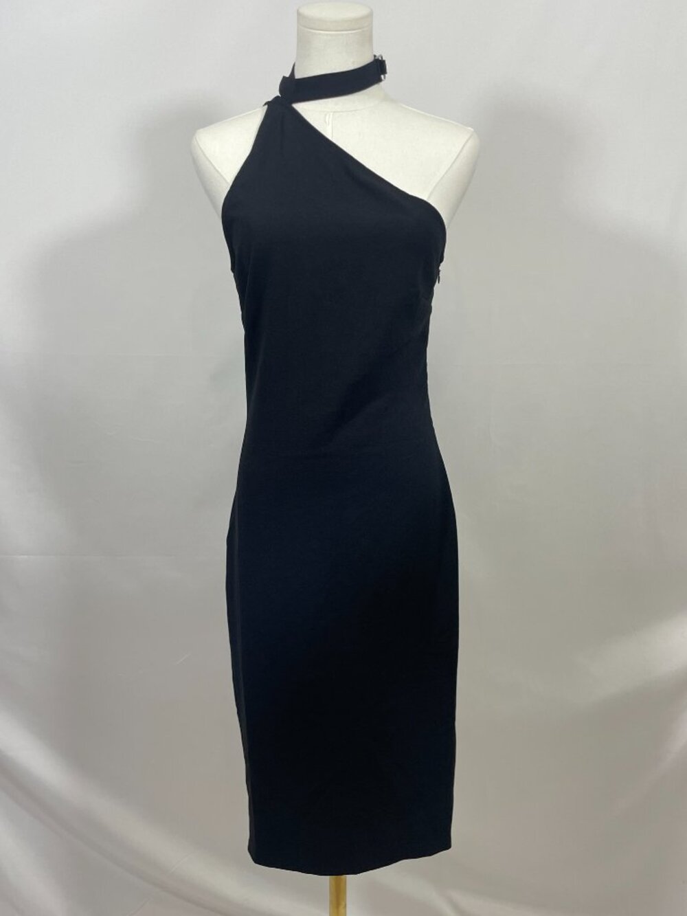 IROxAnja Rubik Solly Black One-Shoulder Stretch Crepe Choker Midi Dress Size 38